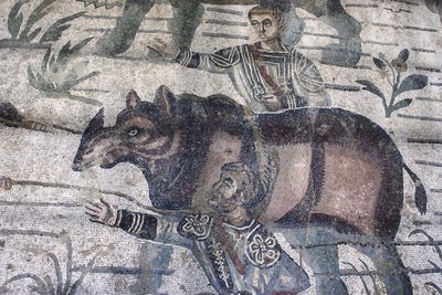 Men herding a rhinocerous (detail) by Roman